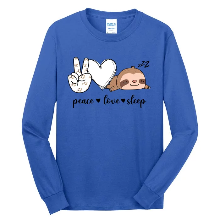 Peace Love Sleep Peace Hand Sign Sleep Sloth Lover Gift Tall Long Sleeve T-Shirt