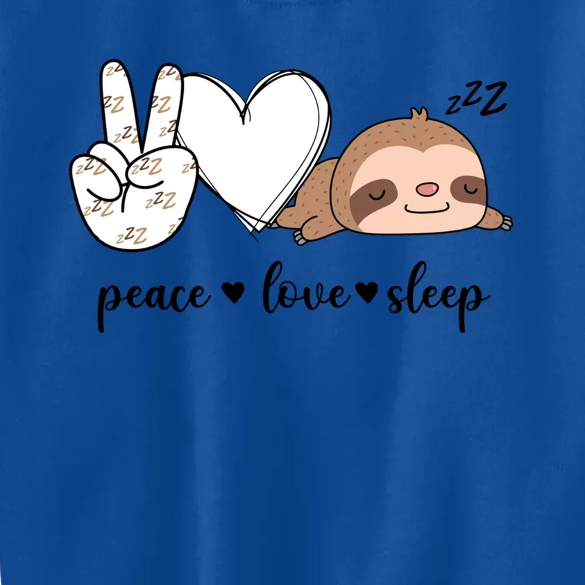 Peace Love Sleep Peace Hand Sign Sleep Sloth Lover Gift Kids Sweatshirt