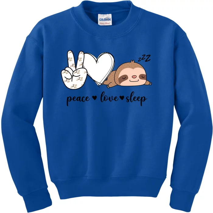 Peace Love Sleep Peace Hand Sign Sleep Sloth Lover Gift Kids Sweatshirt