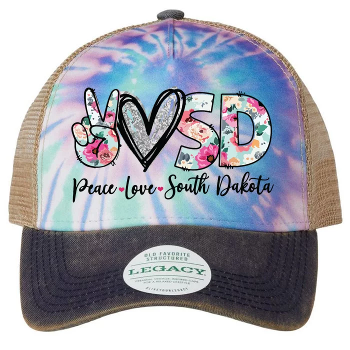 Peace Love South Dakota Vinatge Floral South Dakota Lovers Legacy Tie Dye Trucker Hat