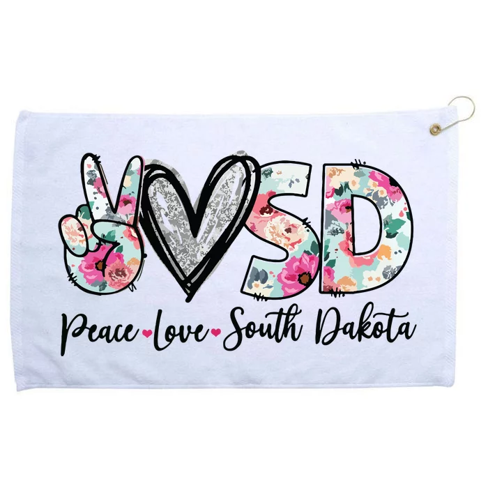 Peace Love South Dakota Vinatge Floral South Dakota Lovers Grommeted Golf Towel