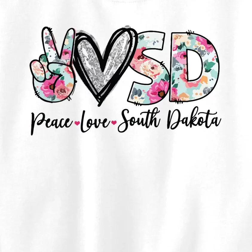 Peace Love South Dakota Vinatge Floral South Dakota Lovers Kids Sweatshirt