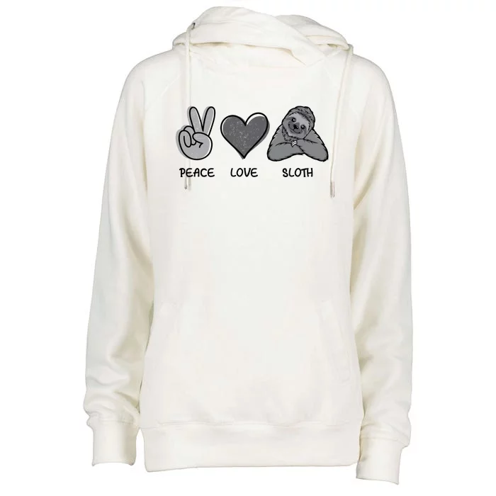 Peace Love Sloth Funny Sloth Love Gift Womens Funnel Neck Pullover Hood