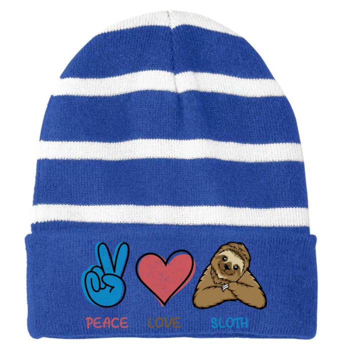 Peace Love Sloth Funny Sloth Love Gift Striped Beanie with Solid Band