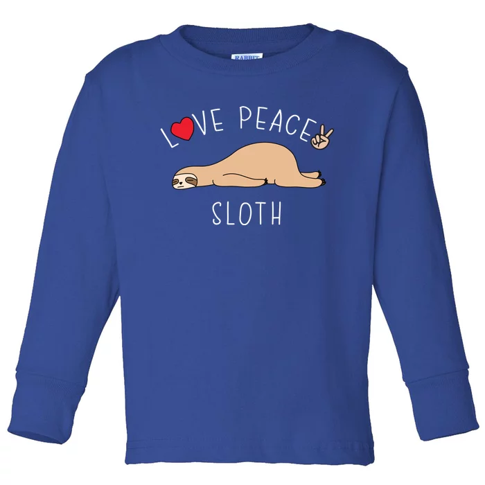 Peace Love Sloth Funny Cute Lazy Animal Kawaii Funny Gift Toddler Long Sleeve Shirt