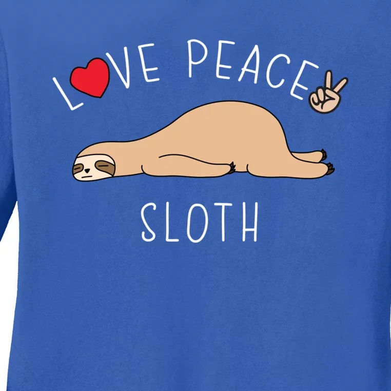 Peace Love Sloth Funny Cute Lazy Animal Kawaii Funny Gift Ladies Long Sleeve Shirt