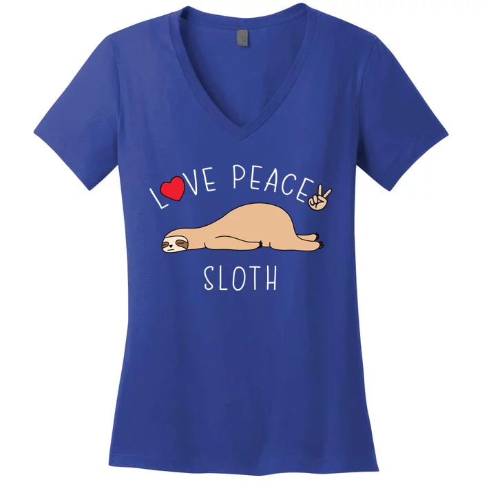 Peace Love Sloth Funny Cute Lazy Animal Kawaii Funny Gift Women's V-Neck T-Shirt