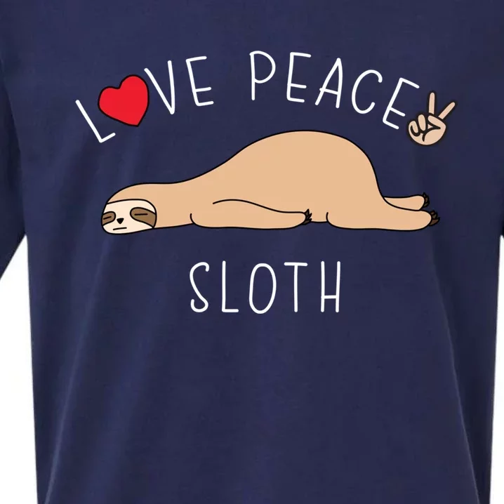 Peace Love Sloth Funny Cute Lazy Animal Kawaii Funny Gift Sueded Cloud Jersey T-Shirt