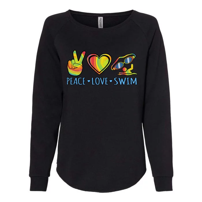 Peace Love Swim Fun Swimmer Swimming Coach Graphic Gift Womens California Wash Sweatshirt