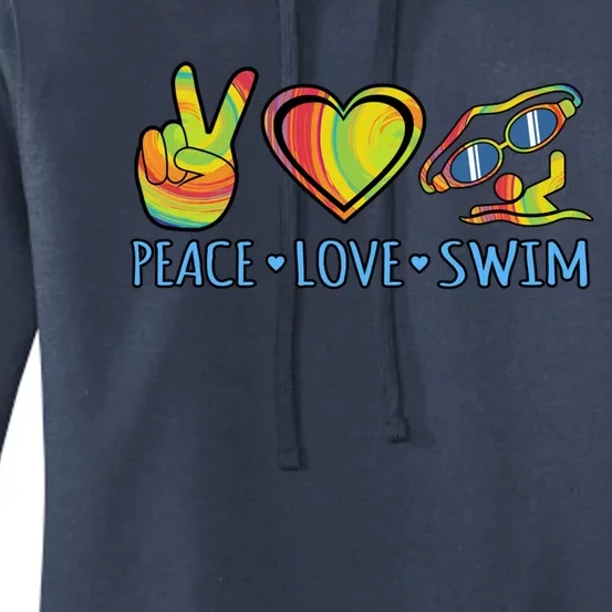 Peace Love Swim Fun Swimmer Swimming Coach Graphic Gift Women's Pullover Hoodie