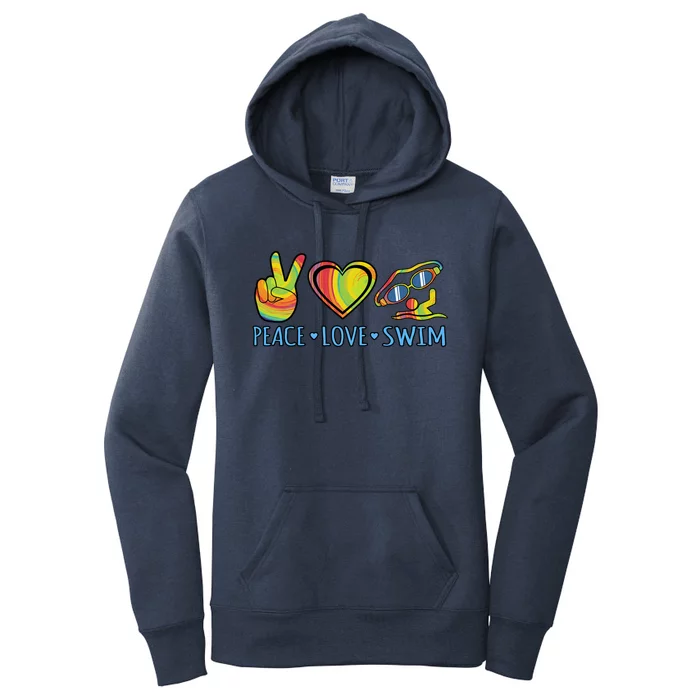 Peace Love Swim Fun Swimmer Swimming Coach Graphic Gift Women's Pullover Hoodie