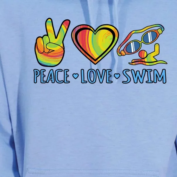 Peace Love Swim Fun Swimmer Swimming Coach Graphic Gift Unisex Surf Hoodie