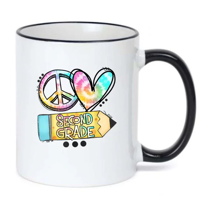 Peace Love Second Grade Funny TieDye Teacher Black Color Changing Mug