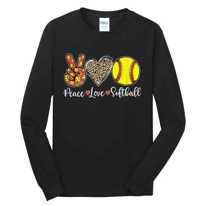 Peace Love Softball Leopard Softball Player Girl Mothers Day Tall Long Sleeve T-Shirt