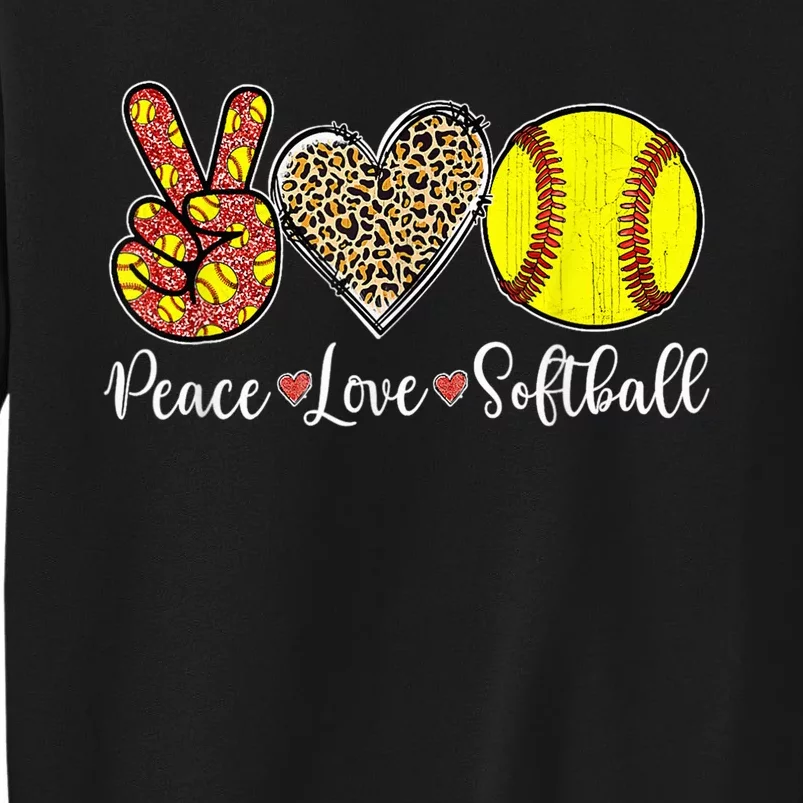 Peace Love Softball Leopard Softball Player Girl Mothers Day Tall Sweatshirt