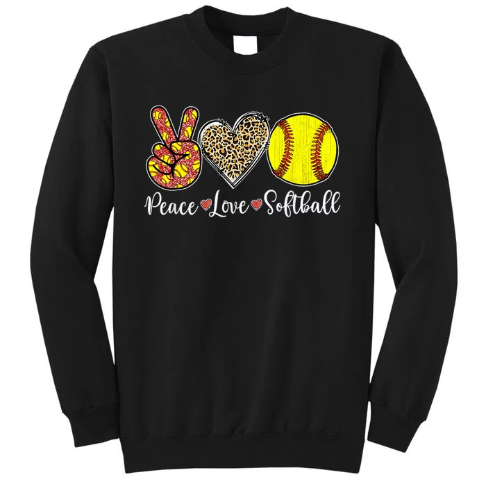 Peace Love Softball Leopard Softball Player Girl Mothers Day Tall Sweatshirt