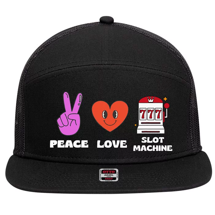 Peace Love Slot Machine 7 Panel Mesh Trucker Snapback Hat