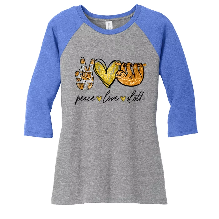 Peace Love Sloth Funny Gift Peace Hand Sign Heart Gift Women's Tri-Blend 3/4-Sleeve Raglan Shirt