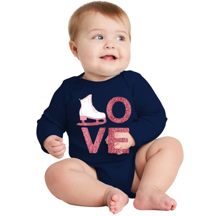 Pink Love Skating Dress Ice Skating Shoes Baby Long Sleeve Bodysuit