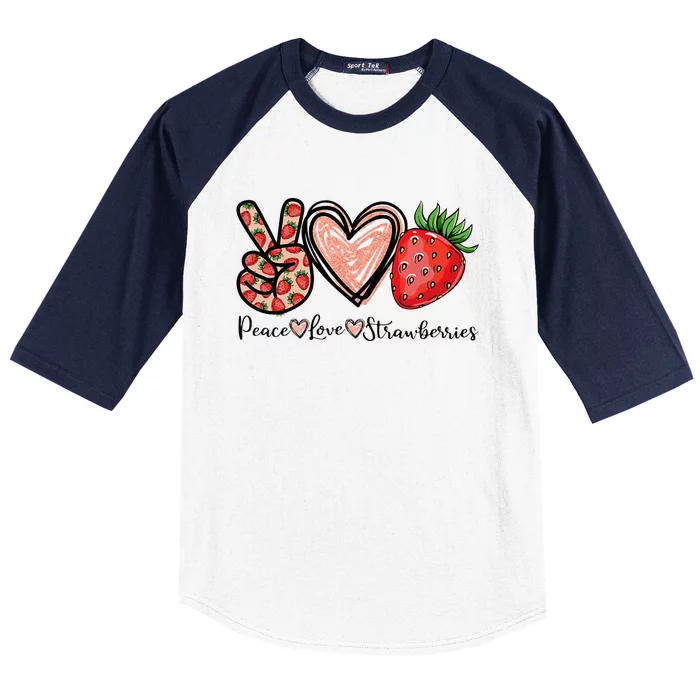 Peace Love Strawberry Farmer Strawberries Lover Berry Fruits Baseball Sleeve Shirt