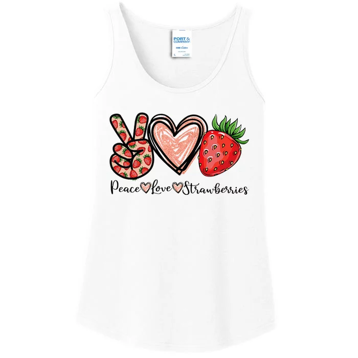 Peace Love Strawberry Farmer Strawberries Lover Berry Fruits Ladies Essential Tank