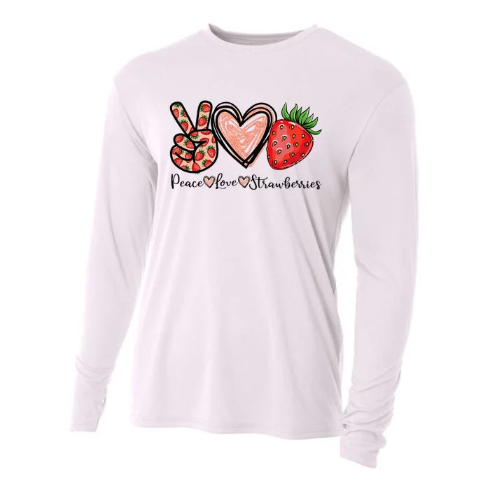 Peace Love Strawberry Farmer Strawberries Lover Berry Fruits Cooling Performance Long Sleeve Crew