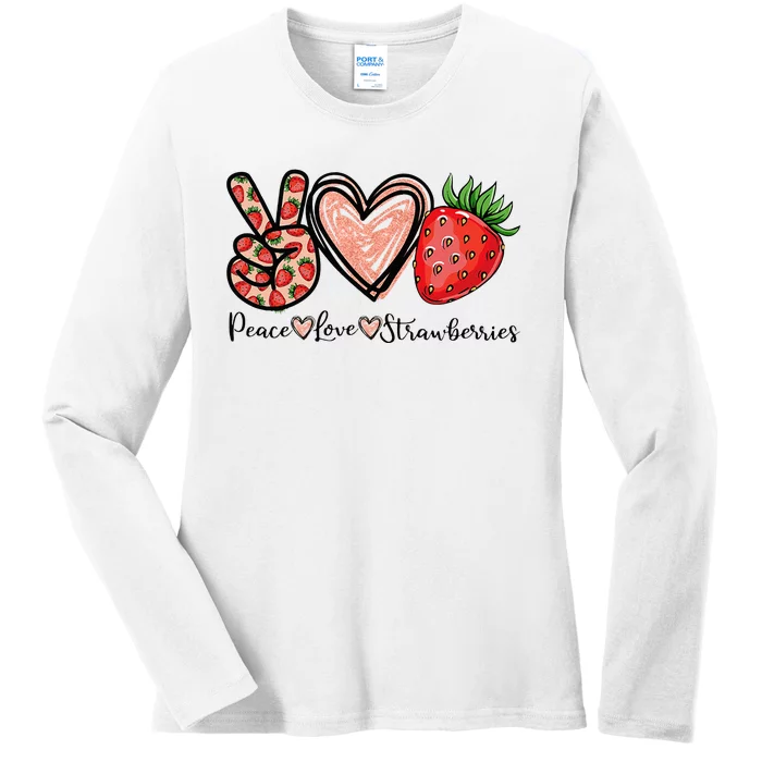 Peace Love Strawberry Farmer Strawberries Lover Berry Fruits Ladies Long Sleeve Shirt