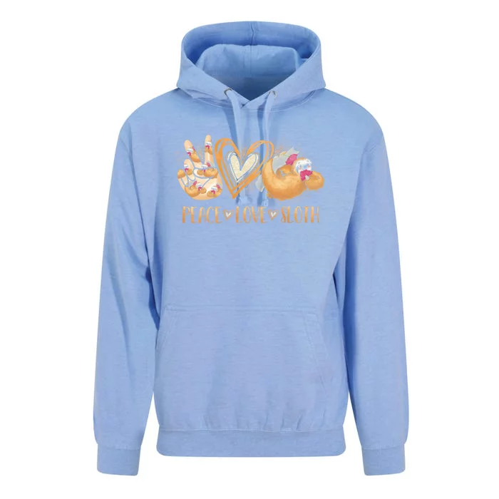 Peace Love Sloth Hand Sign Heart Sloth Lovers Gift Unisex Surf Hoodie