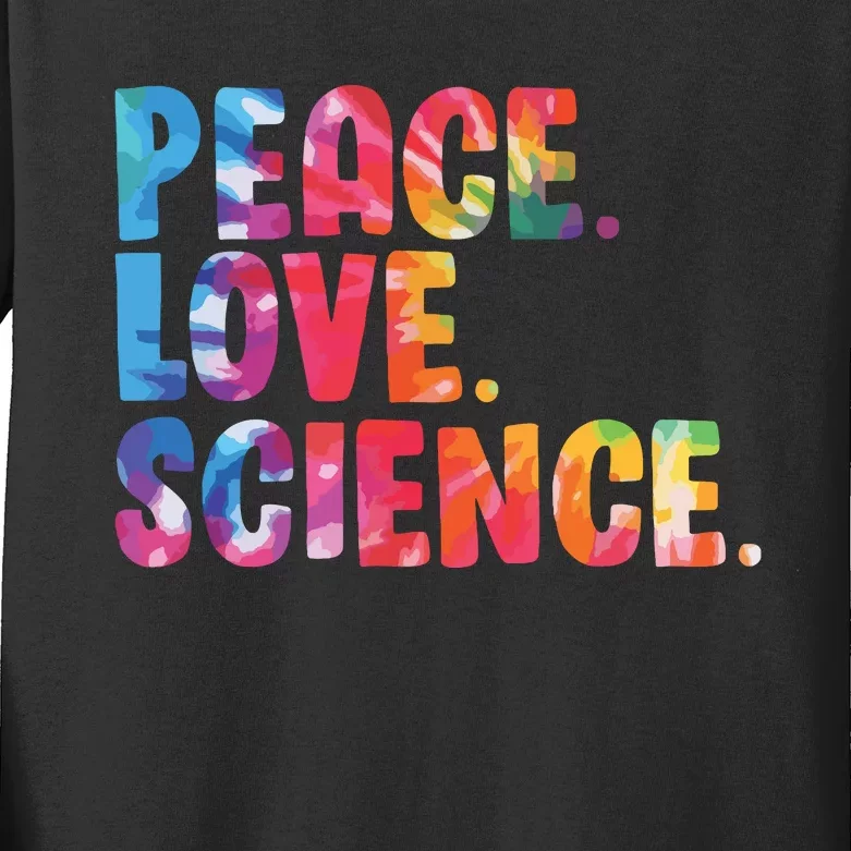 Peace Love Science Funny Awesome Tie Dye Kids Long Sleeve Shirt