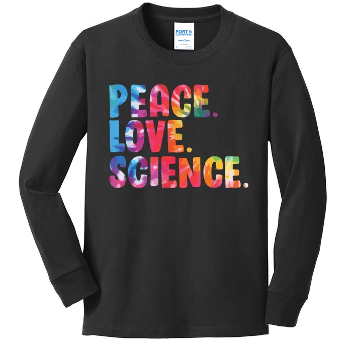 Peace Love Science Funny Awesome Tie Dye Kids Long Sleeve Shirt