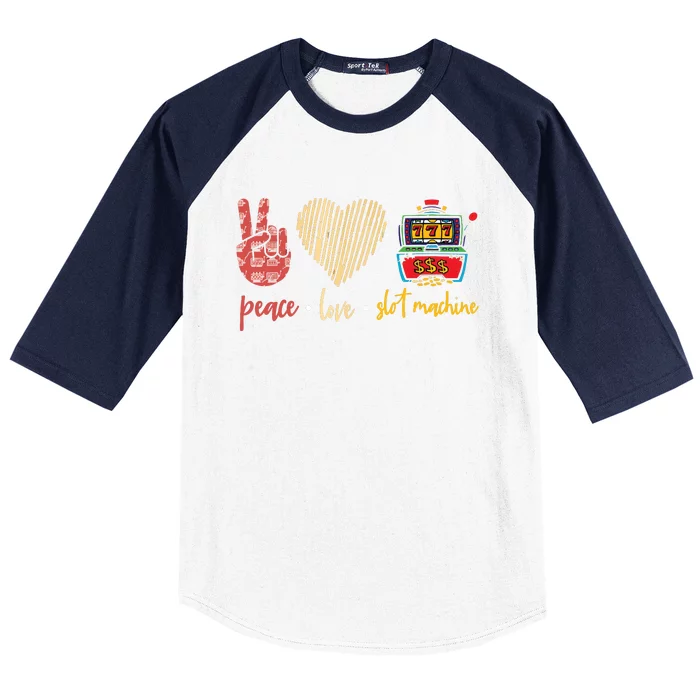 Peace Love Slot Machine Lucky Las Vegas Casino Game Baseball Sleeve Shirt