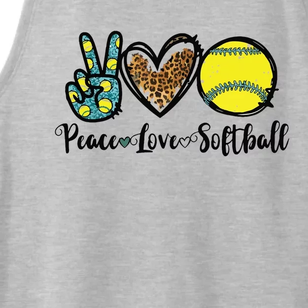 Peace Love Softball For Teen Girl Cute Leopard Softball Ladies Tri-Blend Wicking Tank