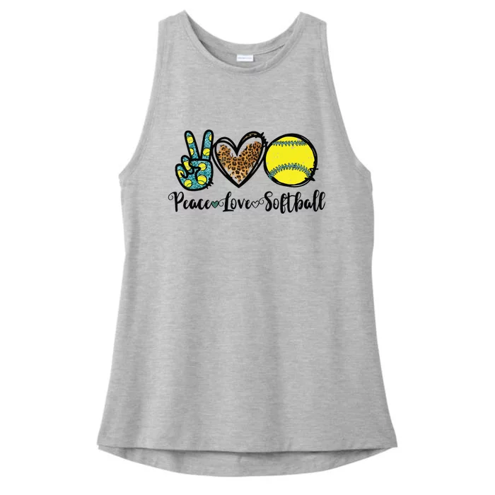 Peace Love Softball For Teen Girl Cute Leopard Softball Ladies Tri-Blend Wicking Tank