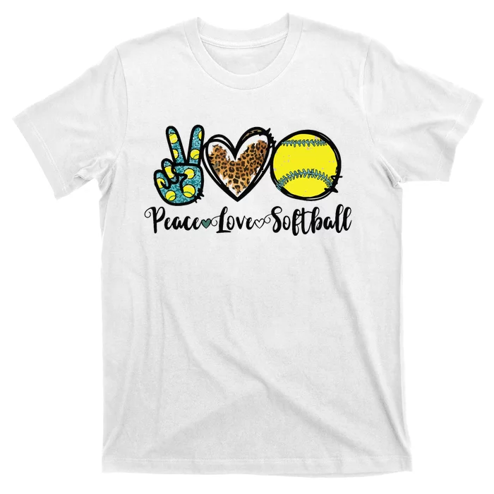 Peace Love Softball For Teen Girl Cute Leopard Softball T-Shirt