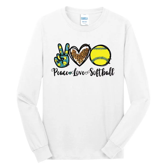 Peace Love Softball For Teen Girl Cute Leopard Softball Tall Long Sleeve T-Shirt