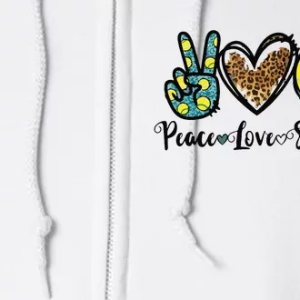 Peace Love Softball For Teen Girl Cute Leopard Softball Full Zip Hoodie