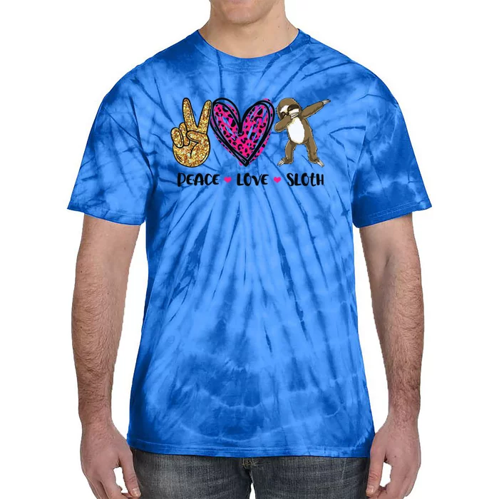 Peace Love Sloth Gift Hand Sign Heart Sloth Lovers Gift Tie-Dye T-Shirt