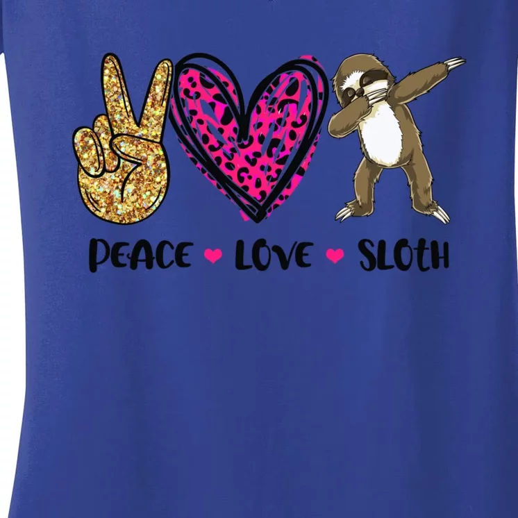 Peace Love Sloth Gift Hand Sign Heart Sloth Lovers Gift Women's V-Neck T-Shirt