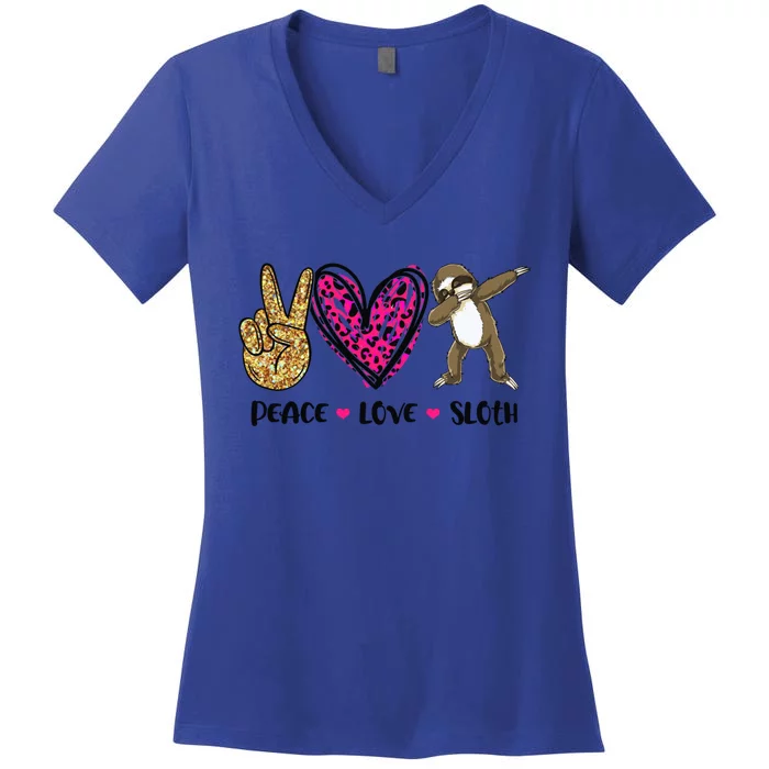 Peace Love Sloth Gift Hand Sign Heart Sloth Lovers Gift Women's V-Neck T-Shirt