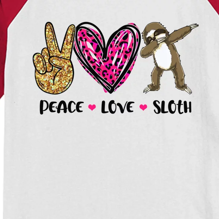 Peace Love Sloth Gift Hand Sign Heart Sloth Lovers Gift Kids Colorblock Raglan Jersey