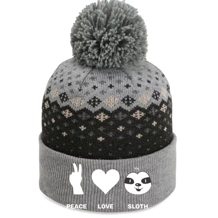 Peace Love Sloth Lover Lazy Animals Great Gift The Baniff Cuffed Pom Beanie