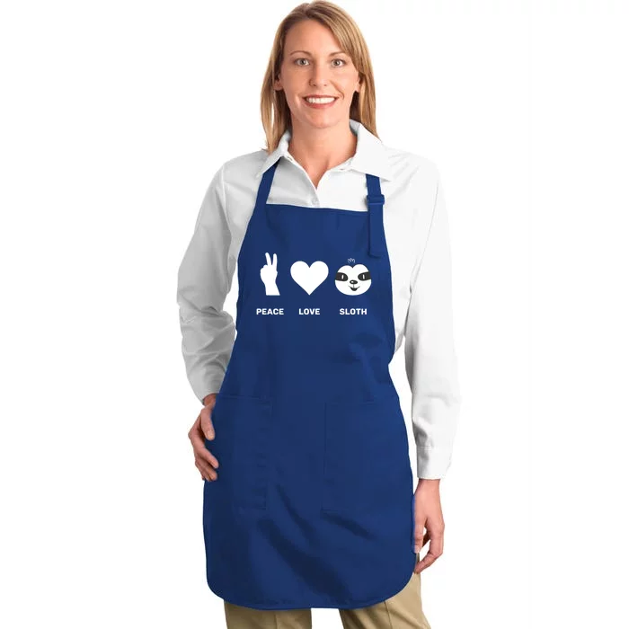 Peace Love Sloth Lover Lazy Animals Great Gift Full-Length Apron With Pocket