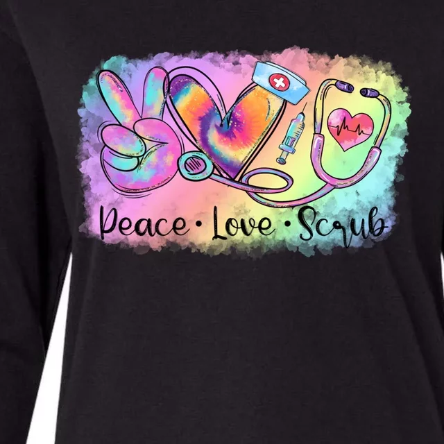 Peace Love Scrub Life Nurse Nursing Tie Dye Stethoscope Meaningful Gift Womens Cotton Relaxed Long Sleeve T-Shirt