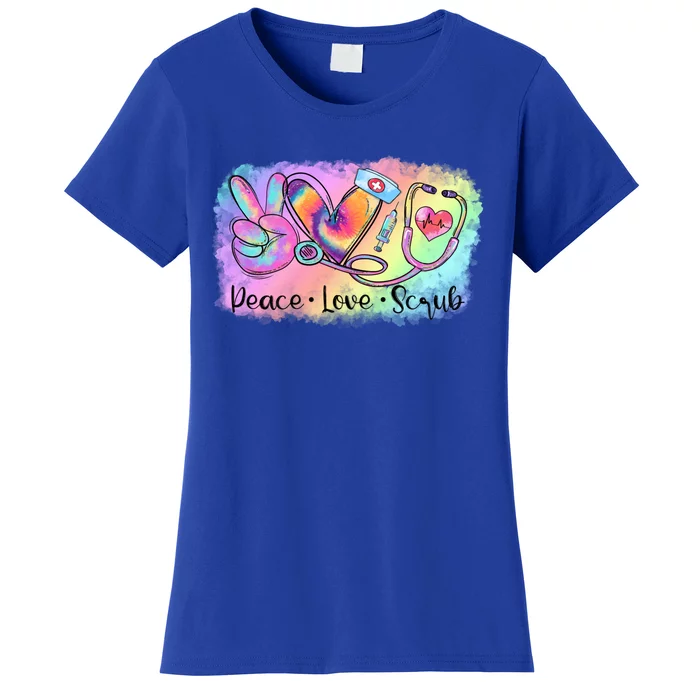 Peace Love Scrub Life Nurse Nursing Tie Dye Stethoscope Meaningful Gift Women's T-Shirt