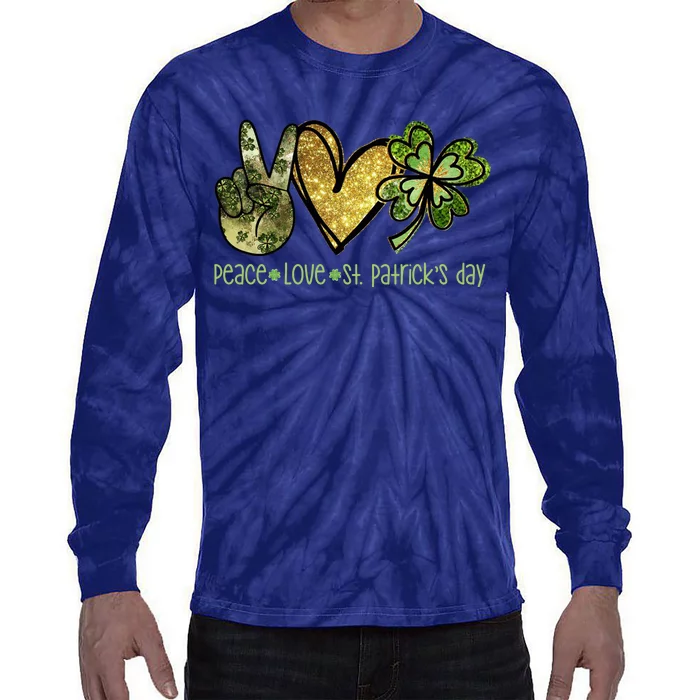 Peace Love St Patrick's Day Festive Tie-Dye Long Sleeve Shirt