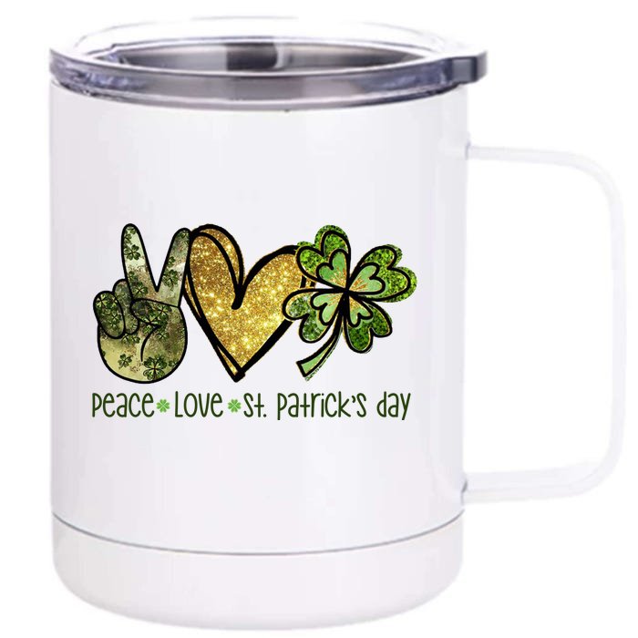 Peace Love St Patrick's Day Festive Front & Back 12oz Stainless Steel Tumbler Cup