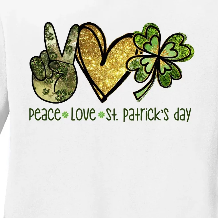 Peace Love St Patrick's Day Festive Ladies Long Sleeve Shirt