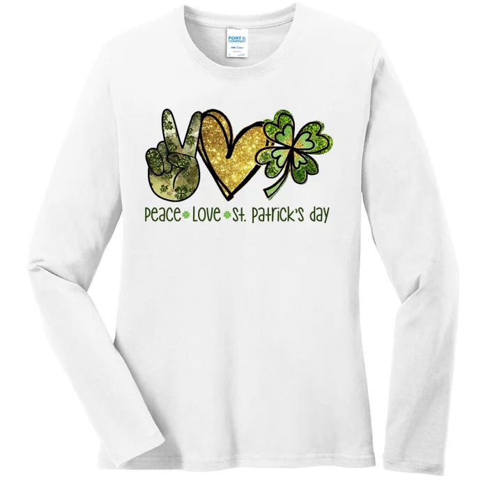 Peace Love St Patrick's Day Festive Ladies Long Sleeve Shirt