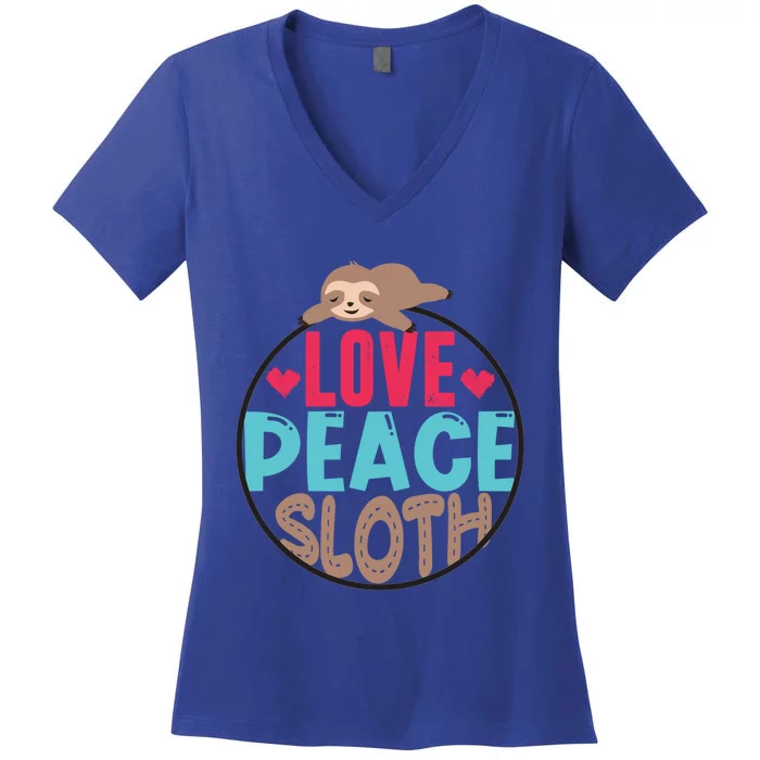 Peace Love Sloth Lover Funny Sloth Face Meaningful Gift Women's V-Neck T-Shirt