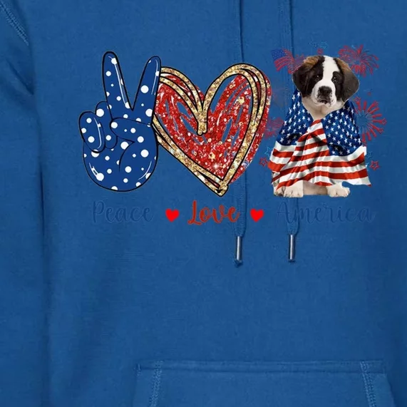 Peace Love Saint Bernard Dog Patriotic America Flag 4th July Gift Premium Hoodie